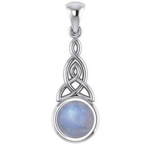 Triquetra Sterling Silver Pendant with Genuine Rainbow Moonstone